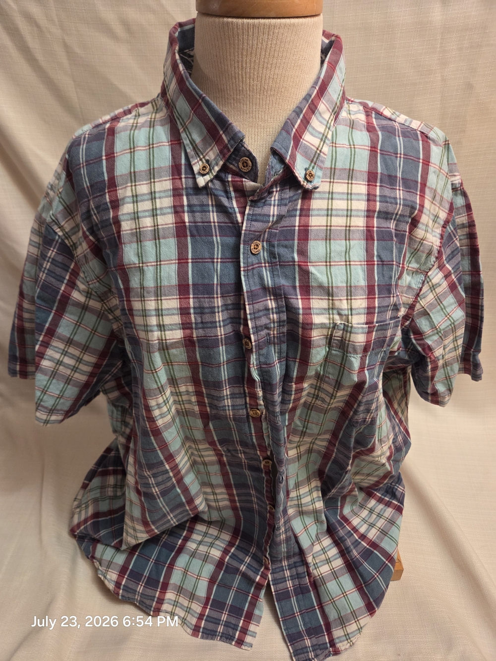 Tailor Vintage Plaid Button-Down Shirt in Blue, Light Blue, and Burgundy